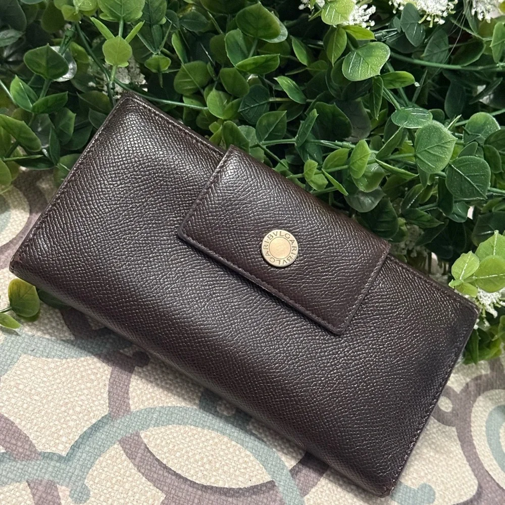 BVLGARI Brown Leather Bifold Long Wallet Purse - Picture 3 of 16